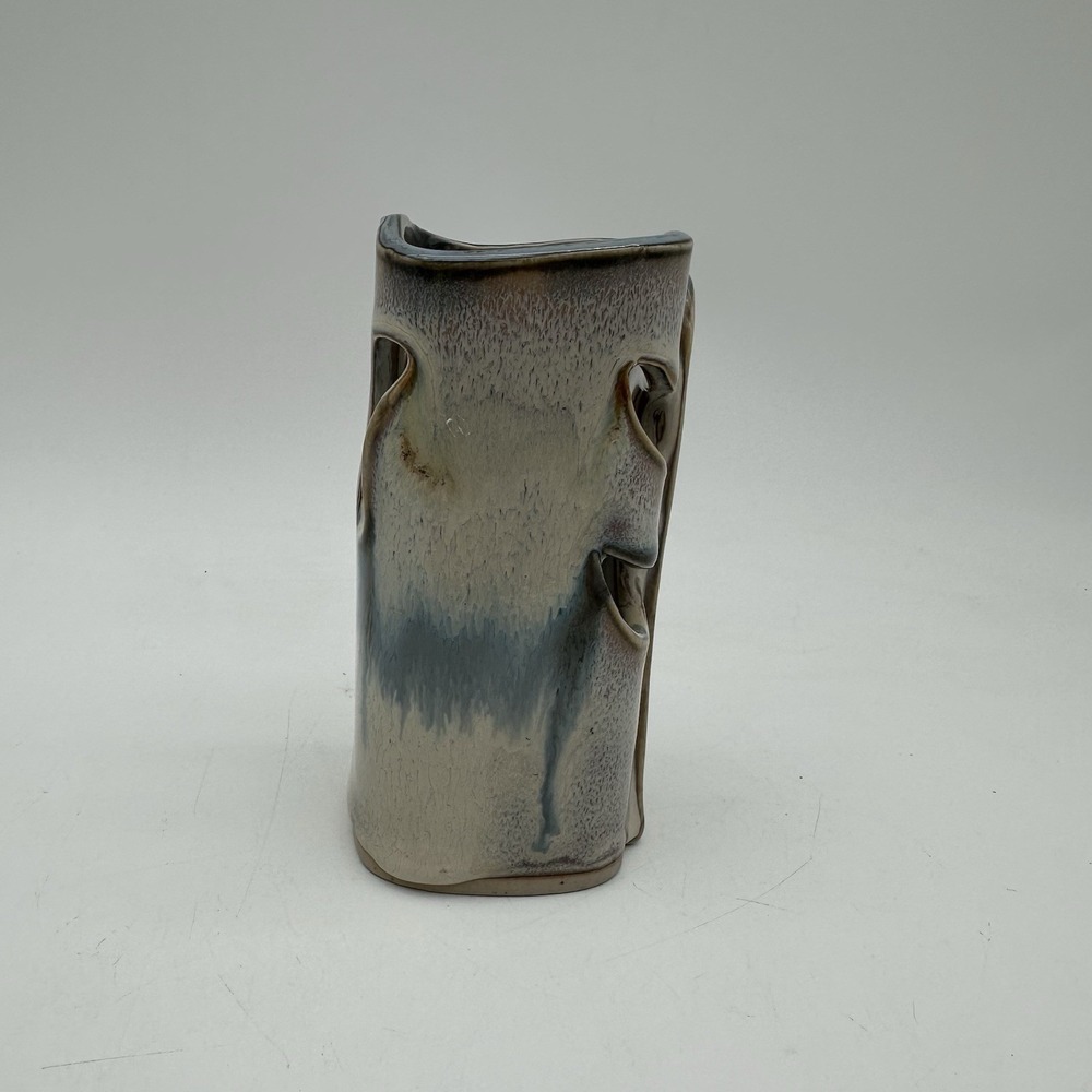 Vintage Bay Pottery Desktop Organizer Pen Holder Handmade Drip Glaze Art 5"
